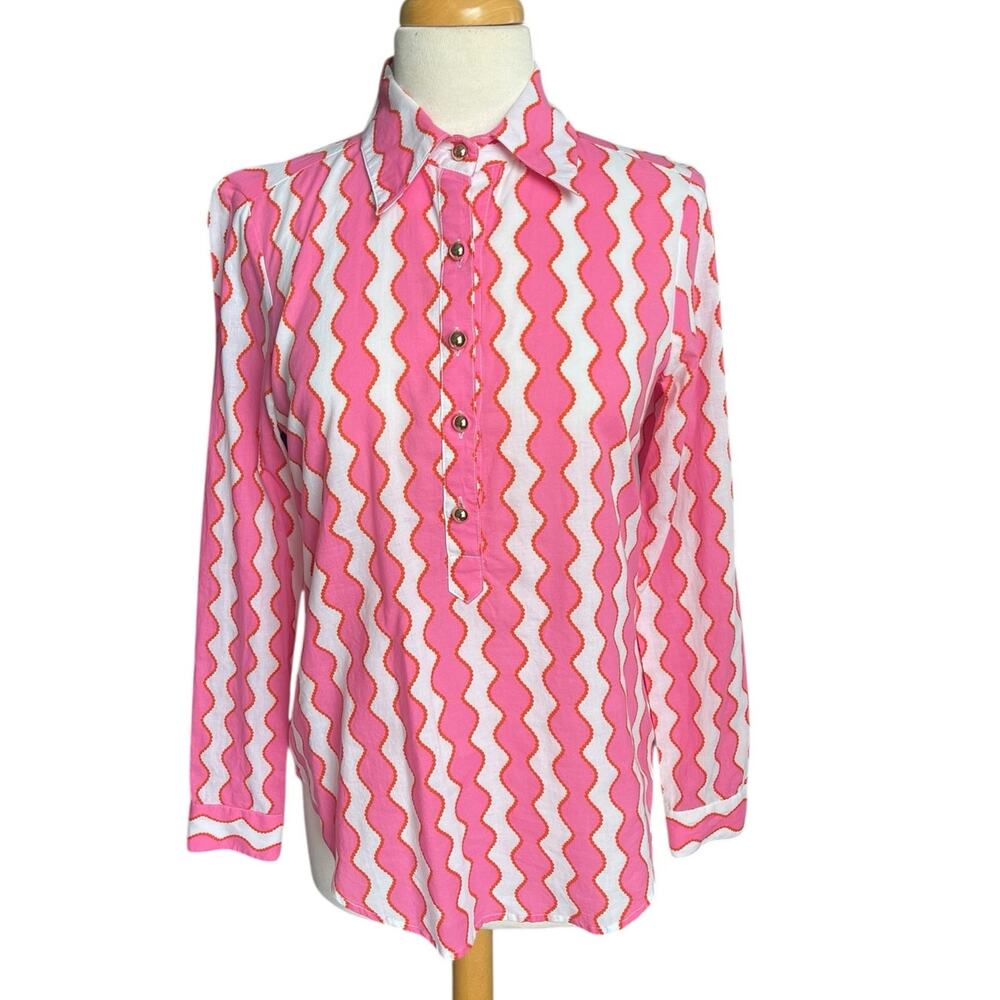 Skirtin Around Popover Shirt Button Cotton Wavy Lightweight Preppy Womens 2